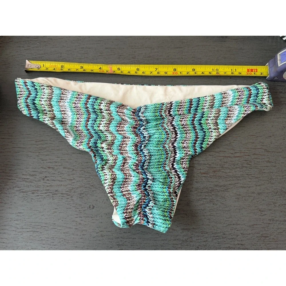 L*Space Bitsy Cut Bikini Bottoms Chevron Zig Zag Turquoise Green XS NWOT